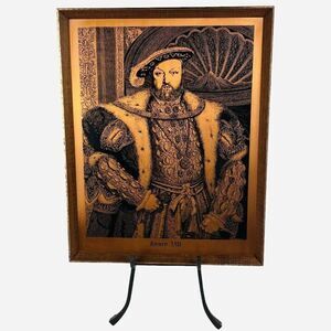 Vintage 1970s Coppercraft King Henry VIII Copper Etching Framed Wall Art British